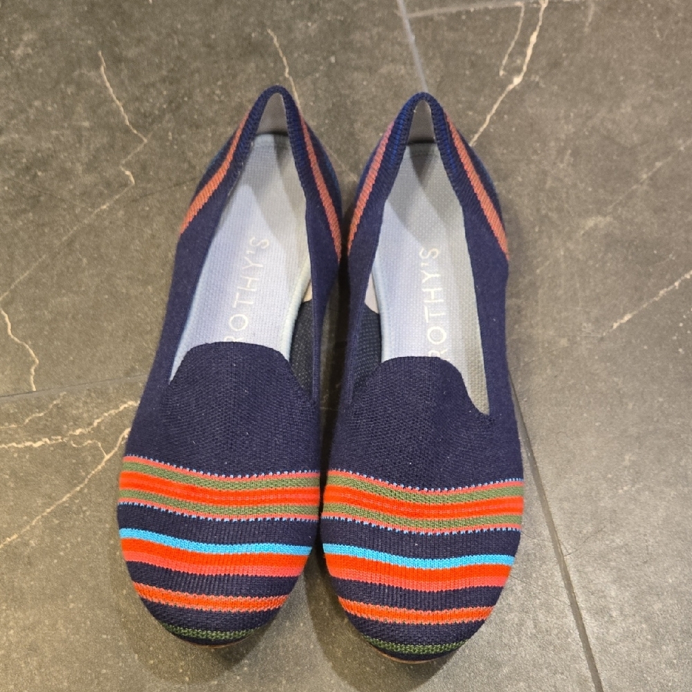 Rothy's Navy and Multicolor Striped Loafers
